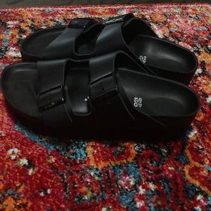 Women’s black platform Papillio Birkenstocks